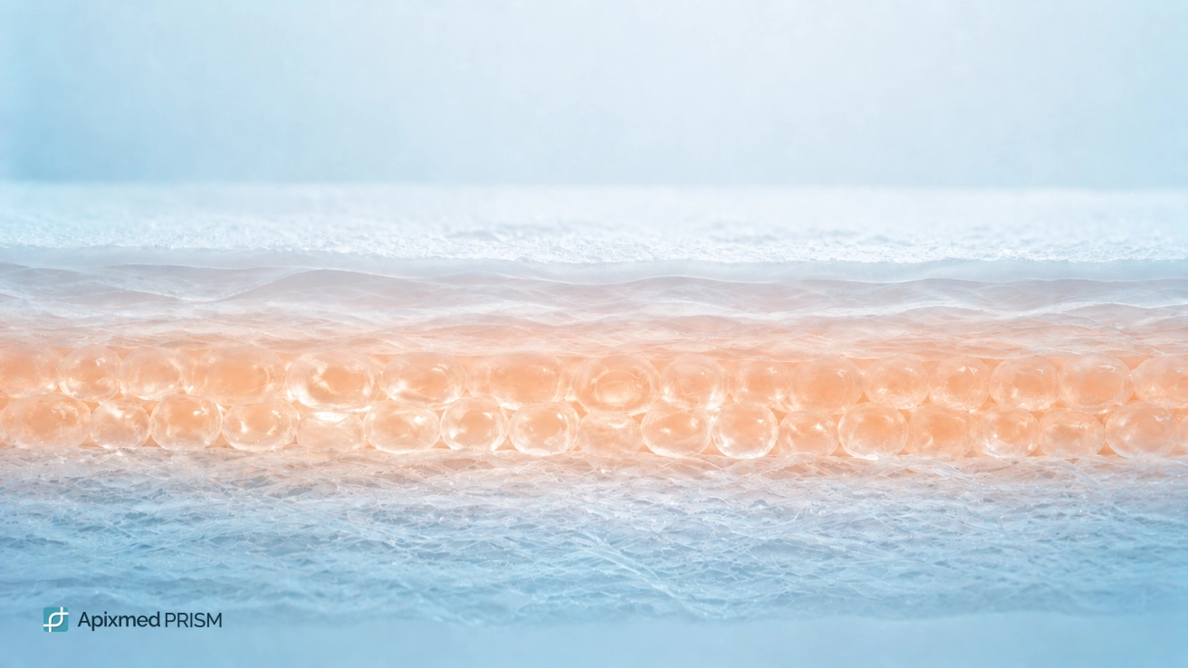 Skin Structure and Barrier Function — Apixmed Prism Illustration of skin layers with the barrier layer highlighted — how disruption of the filaggrin layer increases sensitivity to irritants — Apixmed Prism